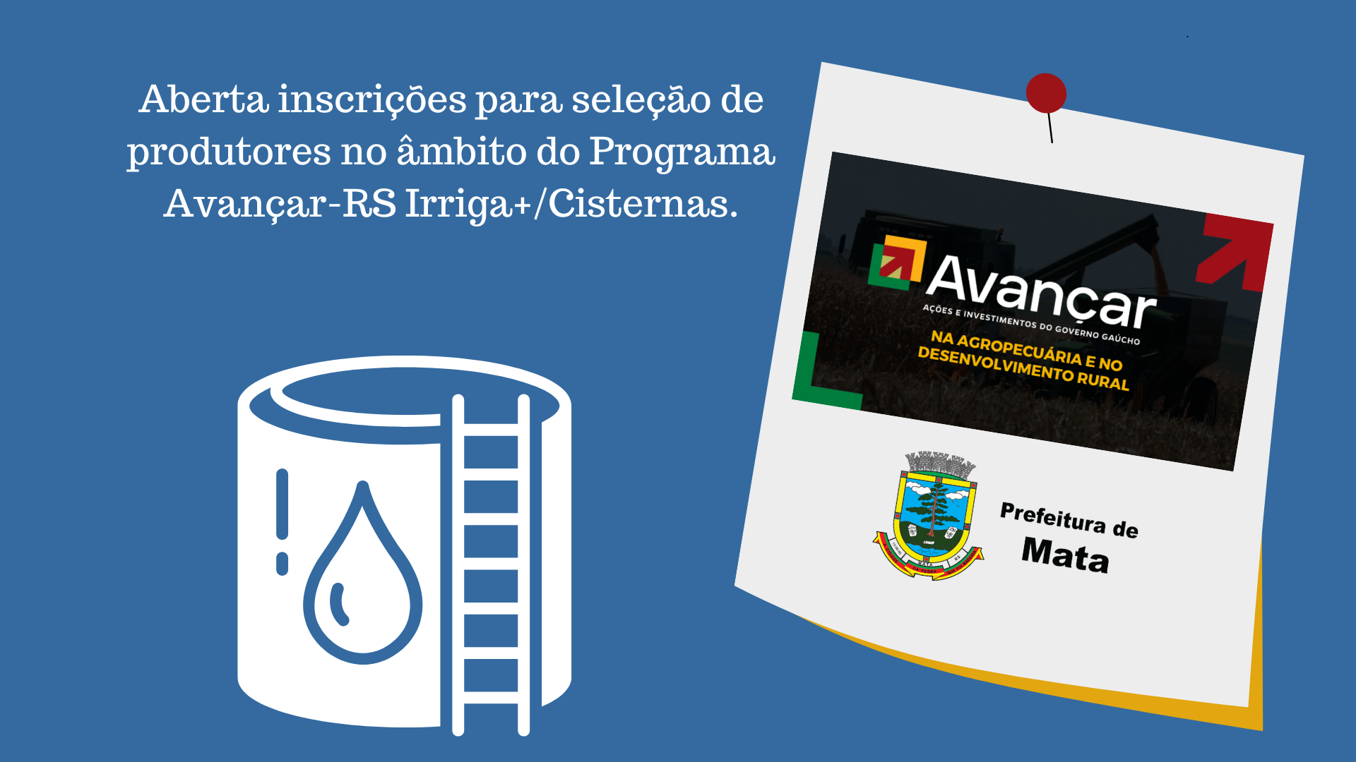 Cópia de Cópia de Aberta inscrições para seleção de produtores no âmbito do Programa Avançar RS IrrigaCisternas. 1920 1080 px