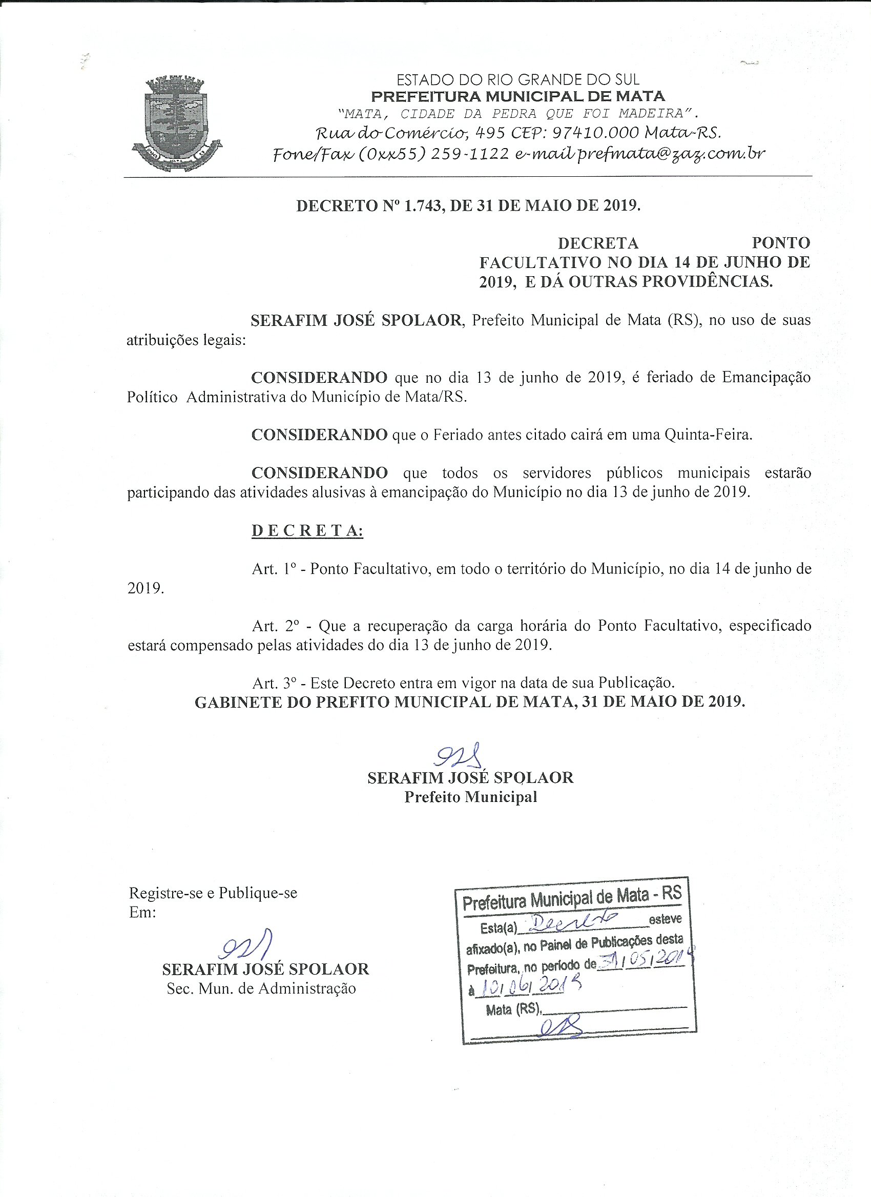 Prefeitura Municipal de Catas Altas - » PREFEITURA DECRETA PONTO  FACULTATIVO NO DIA 09/12